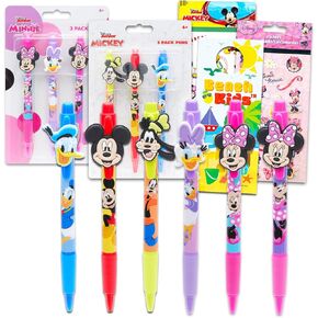 Disney Mickey and Minnie Pen Set - 6 Pc Ballpoint Pens Gift Bundle for Kids Plus Stickers, More | Mickey Mouse and Minnie Mouse School Supplies