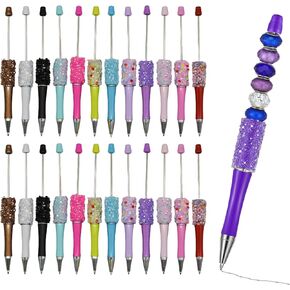 Maydahui 36 PCS Petal Glitter Beadable Ballpoint Pens Retractable Diamond Bead Pen Plastic DIY Bling Pens Cool Shaft Beaded Pen Black Ink for DIY Making School Party Office (Beads Not Included)