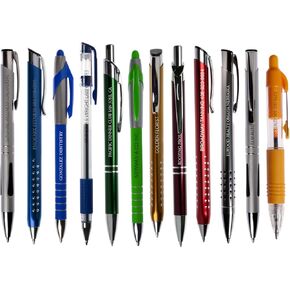 Misprinted Pen Assortment / 50 Count Misprinted Pens/Bulk Lot Variety Of Black And Blue Ink Pens/Printed In The USA