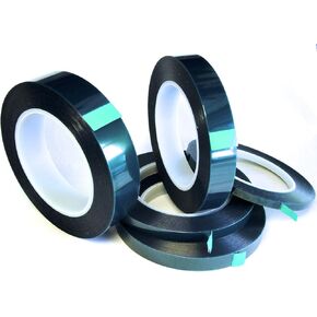 5 Roll High Temp Masking Tape Kit for Powder Coating, Painting, Hydrodip, Sublimation - Green Polyester 1/4", 3/8", 1/2", 3/4" & 1"