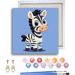 Ginfonr Framed Paint by Numbers Kit for Adults, Zebra Acrylic Paint by Numbers on Canvas, Animal Oil Painting for Beginner with Brushes, Adults Paint-by-Number Kits for Home Wall Decor (8x8inch)