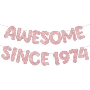 لافتة Fulmoon Pre Strung Awesome منذ عام 1974، لافتة لامعة لعيد الميلاد الخمسين السعيد، لافتة لامعة مضحكة، زينة عيد ميلاد سعيد 50 للرجال والنساء وحفلات الذكرى السنوية (أسود)