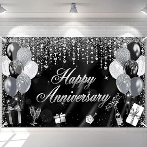 Avezano Happy Anniversary Banner Glitter Happy Anniversary Decorations Happy Anniversary Backdrop for Wedding Anniversary Bridal Shower Party Decorations 70.8 x 43.3 Inch (Blue and Silver)