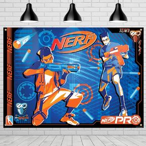Treasures Gifted Officially Licensed Nerf Backdrop - 4.3ft x 6ft Fabric Nerf Backdrop for Birthday Party - Nerf Birthday Party Supplies - Nerf Party Supplies - Nerf Birthday Decorations