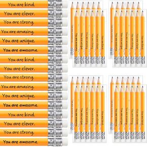 Spakon 24 Pack Mini Pencils Bulk Inspirational Golf Pencils Rainbow Short Sharpened Pencils with Eraser for Christmas Favor Gift Kid School Office (Yellow)