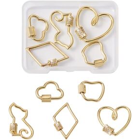 Fashewelry 6pcs Cubic Zirconia Screw Carabiner Lock Charm Clasps Golden Brass Large Jewelry Connector Pendants for DIY Necklace Bracelet Earring Craft Making