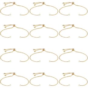 1 Box 12Pcs Slider Bracelet Chain Adjustable Slider Bracelets Brass Extender Chains with Rhinestone Gold Slider Bracelets Ball Ends Findings for Jewelry Making Chains Supplies DIY Bracelet