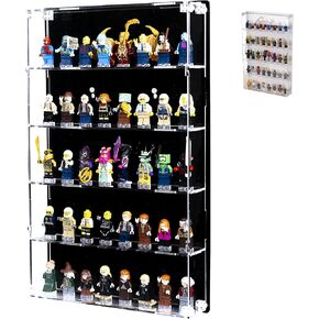 Minifigure Display Case for Lego Mini Figures - Clear Wall-Mounted Display Shelves with White Background - Holds 40 Minifigs - Figure Display & Mini Figure Display -Mounting Accessories Included