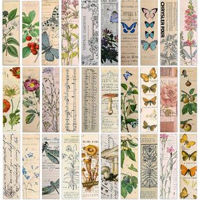 30 PCS Vintage Aesthetic Bookmark,Elegant Pattern Paper Bookmarks for Book Lovers, Simple Style Book Accessories Natural Style Book Marks Cute Bookmarks Pack Butterfly Flower Plant Bookmarks for Women in Saudi Arabia