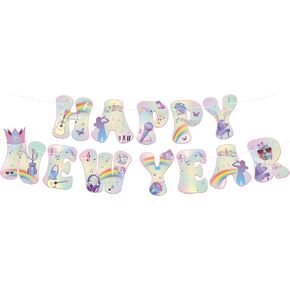 KatchOn, Colorful Happy New Year Banner - 10 Feet | New Years Banner Neon for New Years Eve Party Supplies 2025 | New Year Sign for New Years Eve Decorations | Iridescent New Years Decorations 2025