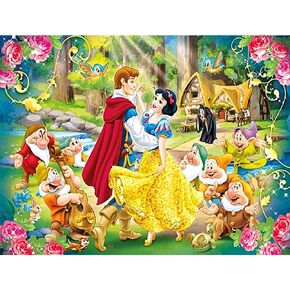 5D Diamond Art by Number Kit, Full Drill Princess Snow White and Prince Seven Dwarfs Flowers Rhinestone Embroidery Cross Stitch Supply Arts Craft Canvas Wall Décor 12x12 30x40 cm