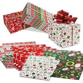 euoloar 12 Sheets Christmas Wrapping Paper Bundle, Valentine‘s Gift Wrap Design Include Snowmen, Tree, Socks, Snowflakes, 20″ x 29.5″ Each
