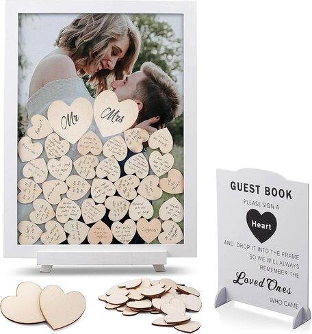 GLM Premium Wedding Guest Book Alternative with Welcome Sign and 85 Hearts - A Perfect Piece to Rustic Wedding Decorations for Ceremony Outside, an Alternative for Your Guest Book Wedding Reception! in Saudi Arabia