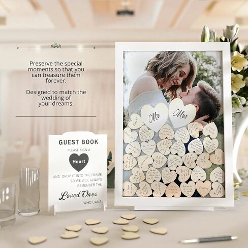 GLM Premium Wedding Guest Book Alternative with Welcome Sign and 85 Hearts - A Perfect Piece to Rustic Wedding Decorations for Ceremony Outside, an Alternative for Your Guest Book Wedding Reception! in Saudi Arabia
