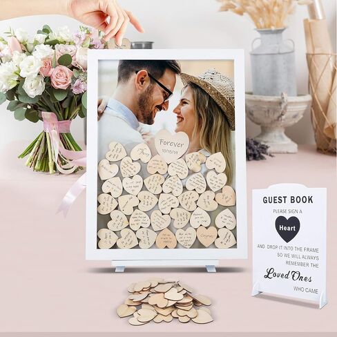 GLM Premium Wedding Guest Book Alternative with Welcome Sign and 85 Hearts - A Perfect Piece to Rustic Wedding Decorations for Ceremony Outside, an Alternative for Your Guest Book Wedding Reception! in Saudi Arabia