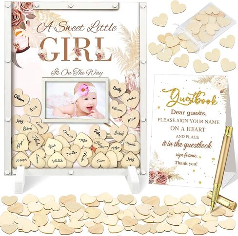 65 Pcs Baby Shower Guest Book Alternatives He or She Gender Reveal Baby Shower Decorations Sign in Guest Book with Picture Frame and 60 Wooden Chip for Baby Shower(Boho,Pampas Grass) in Saudi Arabia