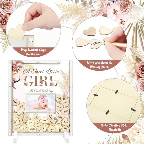 65 Pcs Baby Shower Guest Book Alternatives He or She Gender Reveal Baby Shower Decorations Sign in Guest Book with Picture Frame and 60 Wooden Chip for Baby Shower(Boho,Pampas Grass) in Saudi Arabia