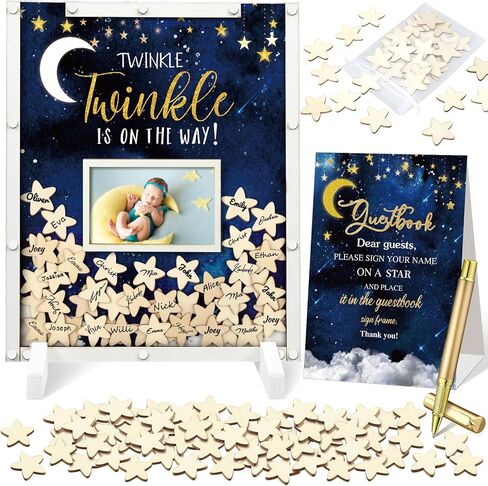 65 Pcs Baby Shower Guest Book Alternatives He or She Gender Reveal Baby Shower Decorations Sign in Guest Book with Picture Frame and 60 Wooden Chip for Baby Shower(Boho,Pampas Grass) in Saudi Arabia