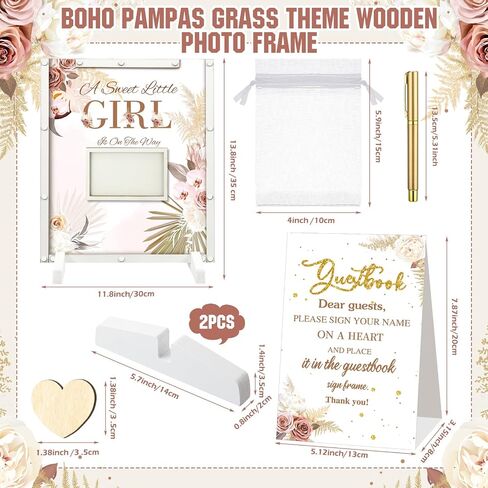 65 Pcs Baby Shower Guest Book Alternatives He or She Gender Reveal Baby Shower Decorations Sign in Guest Book with Picture Frame and 60 Wooden Chip for Baby Shower(Boho,Pampas Grass) in Saudi Arabia