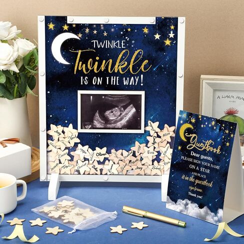 65 Pcs Baby Shower Guest Book Alternatives He or She Gender Reveal Baby Shower Decorations Sign in Guest Book with Picture Frame and 60 Wooden Chip for Baby Shower(Boho,Pampas Grass) in Saudi Arabia