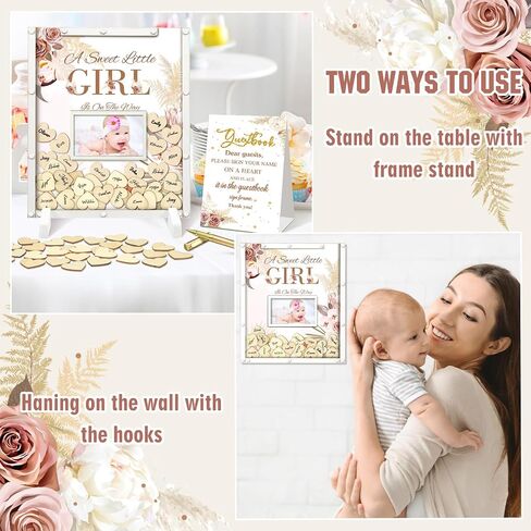 65 Pcs Baby Shower Guest Book Alternatives He or She Gender Reveal Baby Shower Decorations Sign in Guest Book with Picture Frame and 60 Wooden Chip for Baby Shower(Boho,Pampas Grass) in Saudi Arabia