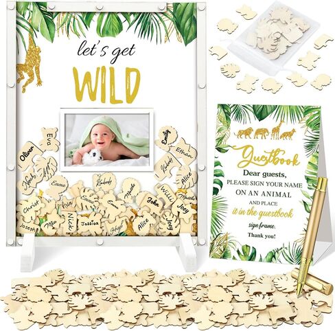65 Pcs Baby Shower Guest Book Alternatives He or She Gender Reveal Baby Shower Decorations Sign in Guest Book with Picture Frame and 60 Wooden Chip for Baby Shower(Boho,Pampas Grass) in Saudi Arabia