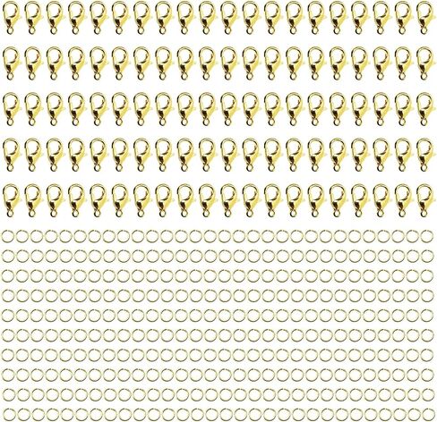 Tupalizy 100PCS 12x6mm Lobster Claw Clasps Fastener Hook with 300PCS 0.7x5mm Open Jump Rings for Bracelet Necklace Keychain Jewelry Making Craft Project Bag Purse Charm Accessories (Gold) in Saudi Arabia