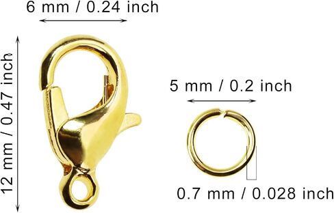 Tupalizy 100PCS 12x6mm Lobster Claw Clasps Fastener Hook with 300PCS 0.7x5mm Open Jump Rings for Bracelet Necklace Keychain Jewelry Making Craft Project Bag Purse Charm Accessories (Gold) in Saudi Arabia
