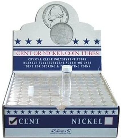 100 Round Cent Coin Tubes Round Cent New Crystal Clear Polystyrene - Box 100 in Saudi Arabia