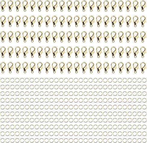 Tupalizy 100PCS 12x6mm Lobster Claw Clasps Fastener Hook with 300PCS 0.7x5mm Open Jump Rings for Bracelet Necklace Keychain Jewelry Making Craft Project Bag Purse Charm Accessories (Gold) in Saudi Arabia