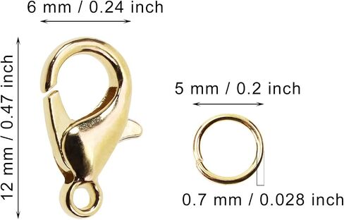 Tupalizy 100PCS 12x6mm Lobster Claw Clasps Fastener Hook with 300PCS 0.7x5mm Open Jump Rings for Bracelet Necklace Keychain Jewelry Making Craft Project Bag Purse Charm Accessories (Gold) in Saudi Arabia