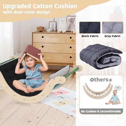 Toddler Climbing Toys, Climber Arch Rocker, Montessori Wooden Arch Climber, Kids Climbing Arch with Two-Color Soft Cushion, Indoor Outdoor Climbing Natural in Kuwait