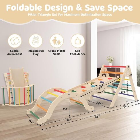 Toddler Climbing Toys, Climber Arch Rocker, Montessori Wooden Arch Climber, Kids Climbing Arch with Two-Color Soft Cushion, Indoor Outdoor Climbing Natural in Kuwait