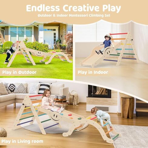 Toddler Climbing Toys, Climber Arch Rocker, Montessori Wooden Arch Climber, Kids Climbing Arch with Two-Color Soft Cushion, Indoor Outdoor Climbing Natural in Kuwait