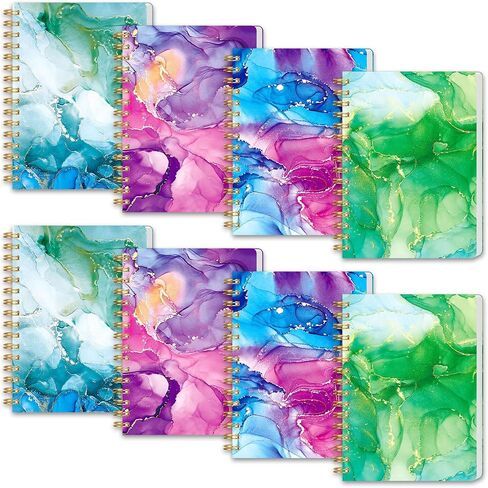 HIBOX 8PCS Mini Spiral Notepads A6, Marbleized Pocket Notebooks Small College Ruled Notepads Spiral Journal for Women Gift Office School Supplies in Saudi Arabia