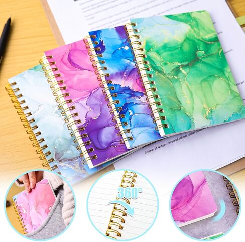HIBOX 8PCS Mini Spiral Notepads A6, Marbleized Pocket Notebooks Small College Ruled Notepads Spiral Journal for Women Gift Office School Supplies in Saudi Arabia