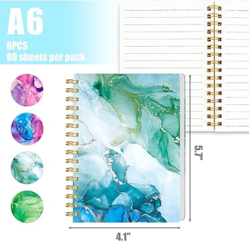 HIBOX 8PCS Mini Spiral Notepads A6, Marbleized Pocket Notebooks Small College Ruled Notepads Spiral Journal for Women Gift Office School Supplies in Saudi Arabia