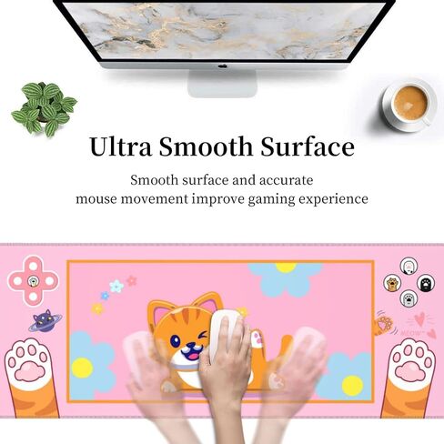 لوحة ماوس للألعاب باللون الوردي Game Strawberry Milk XL، وسادة مكتب كبيرة ممتدة، سجادات فئران مطاطية طويلة غير قابلة للانزلاق بحواف مخيطة لألعاب المكتب والمنزل، 31.5 × 11.8 بوصة in Kuwait