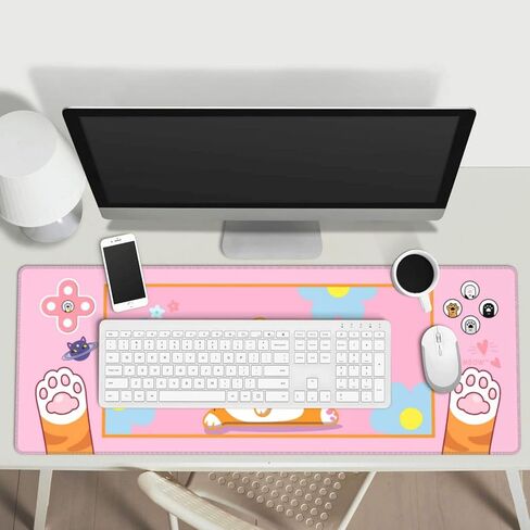 لوحة ماوس للألعاب باللون الوردي Game Strawberry Milk XL، وسادة مكتب كبيرة ممتدة، سجادات فئران مطاطية طويلة غير قابلة للانزلاق بحواف مخيطة لألعاب المكتب والمنزل، 31.5 × 11.8 بوصة in Kuwait
