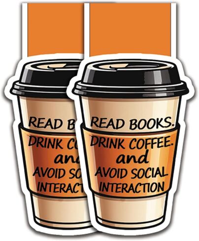 (2Pcs) Read Books Drink Coffee and Magnetic Bookmark Book Page Markers Gift for Reading Lover Nerd Book Addict Bookish Reader Student Teacher Office Stationery - Size 2.9"x1.6" When Folded in Saudi Arabia