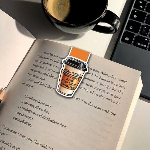 (2Pcs) Read Books Drink Coffee and Magnetic Bookmark Book Page Markers Gift for Reading Lover Nerd Book Addict Bookish Reader Student Teacher Office Stationery - Size 2.9"x1.6" When Folded in Saudi Arabia