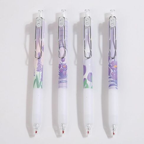4 Pcs Flower Retractable Pens Cute Gel Ink Pens Rose Tulip Pens 0.5mm Black Ink Writing Pens Aesthetic Pens Office School Pens Women Girls Pens (Tulip) in Saudi Arabia
