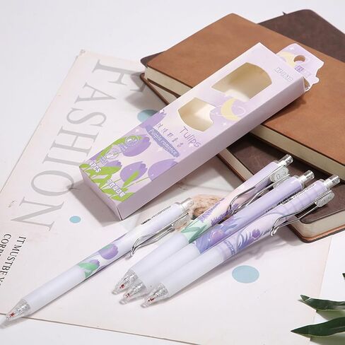 4 Pcs Flower Retractable Pens Cute Gel Ink Pens Rose Tulip Pens 0.5mm Black Ink Writing Pens Aesthetic Pens Office School Pens Women Girls Pens (Tulip) in Saudi Arabia