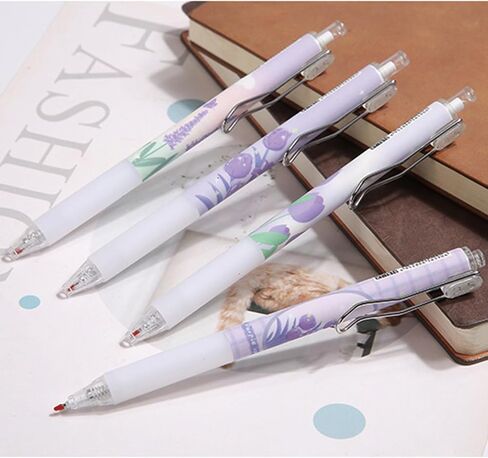4 Pcs Flower Retractable Pens Cute Gel Ink Pens Rose Tulip Pens 0.5mm Black Ink Writing Pens Aesthetic Pens Office School Pens Women Girls Pens (Tulip) in Saudi Arabia