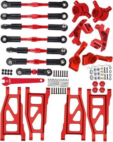 Upgrades Part for 1/10 Rustler/Slash/Stampede 4x4 VXL,Adjustable Turnbuckles Camber Links & Aluminum Caster Block,Steering Blocks,Rear Stub Axle Carriers,4pcs Wheel Hex & Suspension A Arm,Red in Saudi Arabia