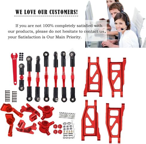 Upgrades Part for 1/10 Rustler/Slash/Stampede 4x4 VXL,Adjustable Turnbuckles Camber Links & Aluminum Caster Block,Steering Blocks,Rear Stub Axle Carriers,4pcs Wheel Hex & Suspension A Arm,Red in Saudi Arabia