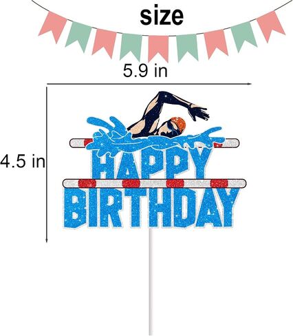 Swim Cake Topper for Boys Men Happy Birthday Summer Pool Party Decorations Swimmer Party Supplies Glitter Swimming Birthday Cake Decorations in Kuwait