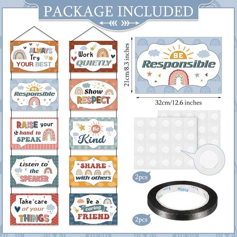 10 Pcs Classroom Rules Posters Class Rules Posters Motivational Class Rules Bulletin Board Behavior Educational Posters for Preschool Primary School Poster Decorations(Boho,White) in Saudi Arabia