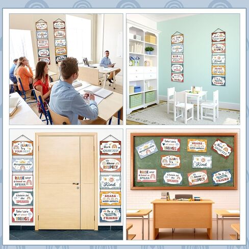 10 Pcs Classroom Rules Posters Class Rules Posters Motivational Class Rules Bulletin Board Behavior Educational Posters for Preschool Primary School Poster Decorations(Boho,White) in Saudi Arabia