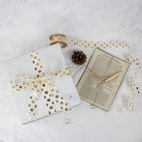 1 Inch Polka Dot Ribbon, Gold Dots Printed Organza Ribbons for Gift Wrapping Hair Bows Craft Sewing Invitation Floral Arrangement (22 Yards) in Saudi Arabia